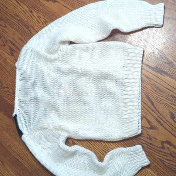 Vtg 80s Hand knit Bramble Lane geometric Chunky pattern white/black sweater Sz S - Picture 5 of 10